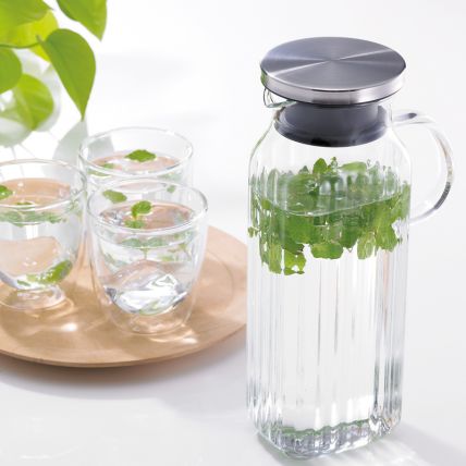 Bình nước thủy tinh Iwaki 1L có quai (thân sọc) - 2