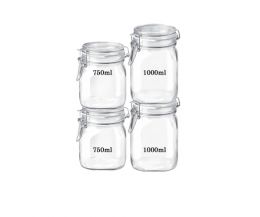 Combo 4 hũ thủy tinh nắp cài Fido 750ml-1000ml (Bormioli Rocco)