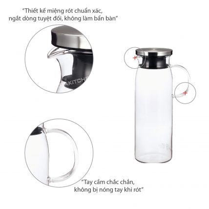 Bình nước thủy tinh Iwaki 1L có quai (thân trơn) - 4