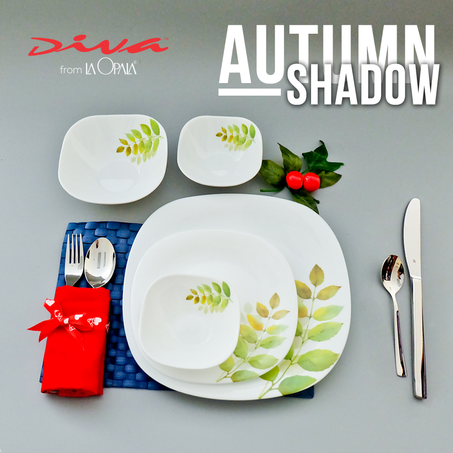 Bộ chén đĩa thủy tinh vuông tròn Diva Ivory A.S 12 món (La Opala)