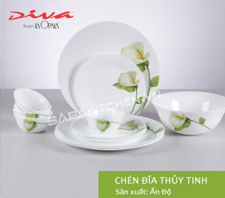 Bộ chén đĩa thủy tinh hoa văn của thương hiệu La Opala