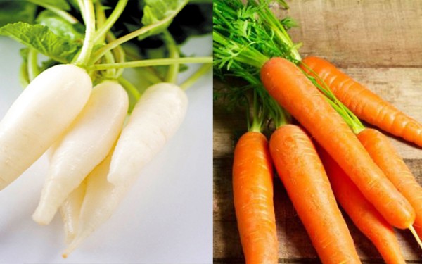 Củ cải và cà rốt là 2 nguyên liệu cần thiết cho món này