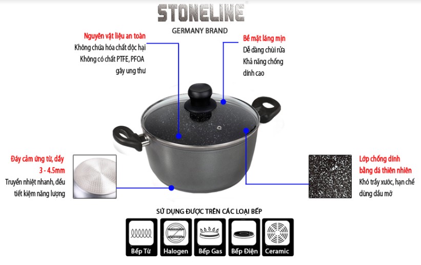 Nồi chống dính Stoneline: an toàn, tiết kiệm điện năng, hoàn hảo cho các món ăn ngon