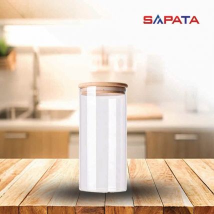 Hũ thủy tinh tròn nắp tre hít kín hơi 1.5L - SAPATA - 1